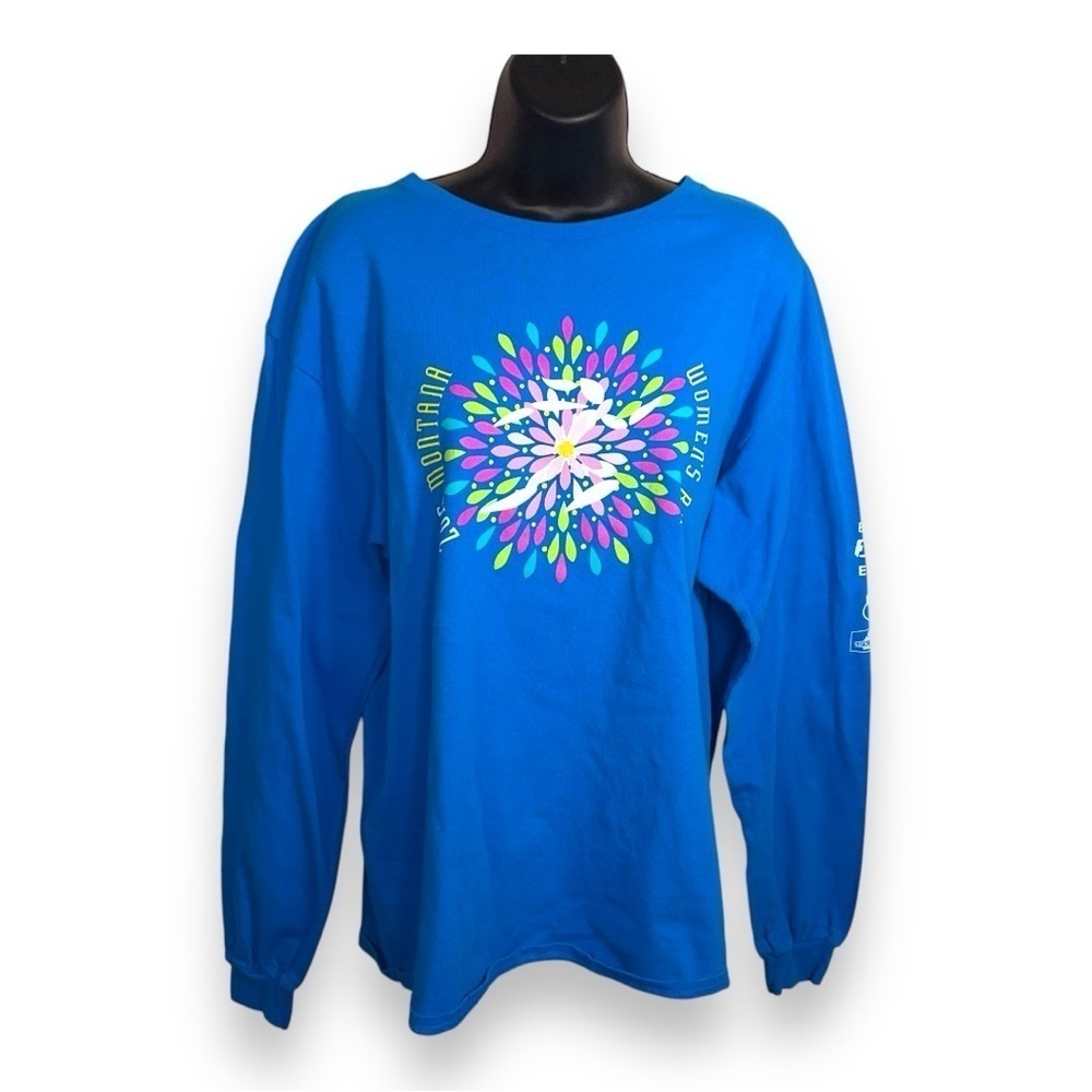 Large 2015 Montana Womens Run Blue Long Sleeve Cotton Pullover Top